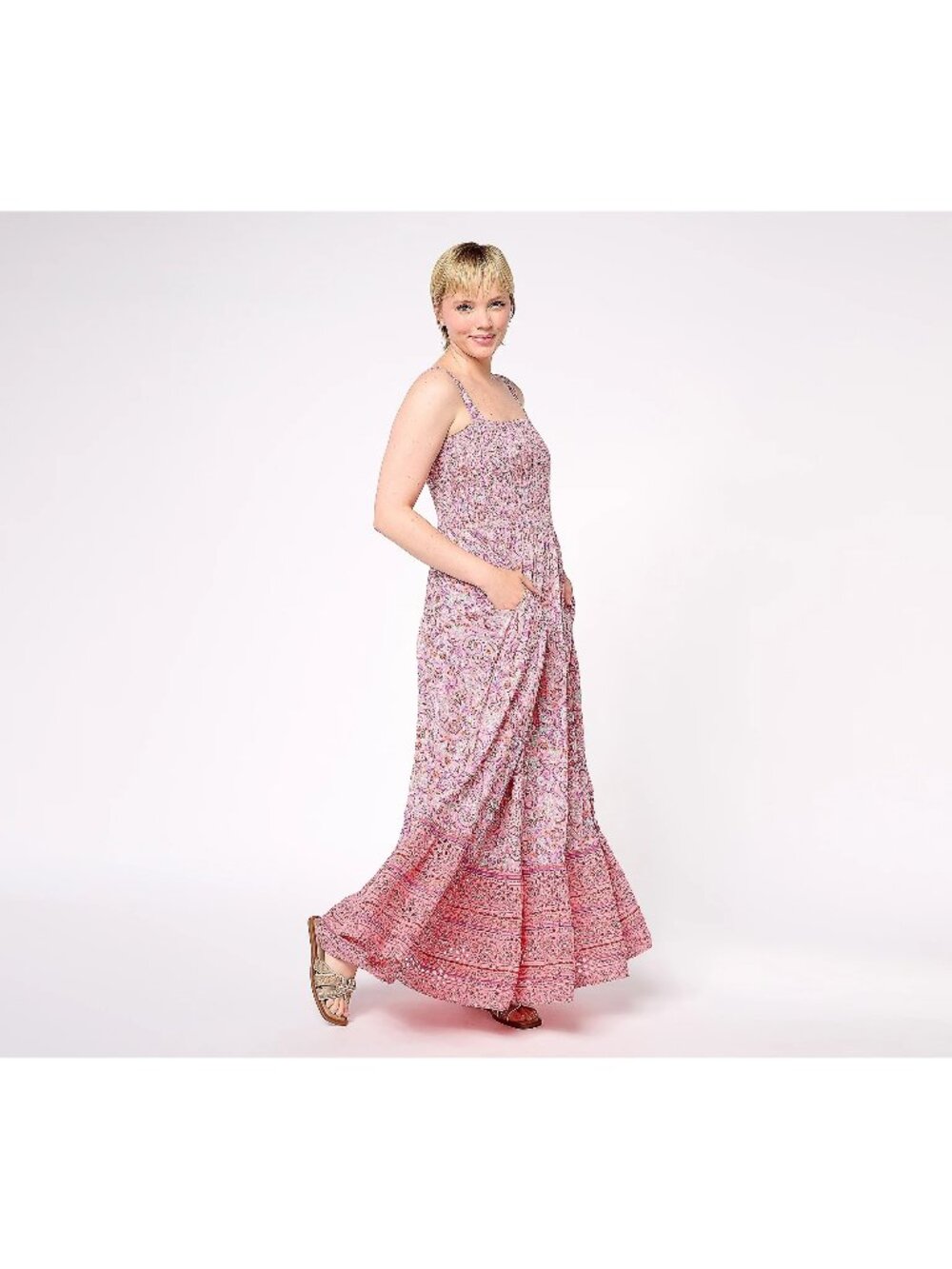 Destination 365 Maxi Dress Small Regular Printed Pink Paisley Eyelet Embroidery